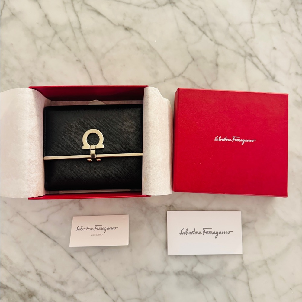 Salvatore Ferragamo Gancini Black Wallet with Silver Clasp